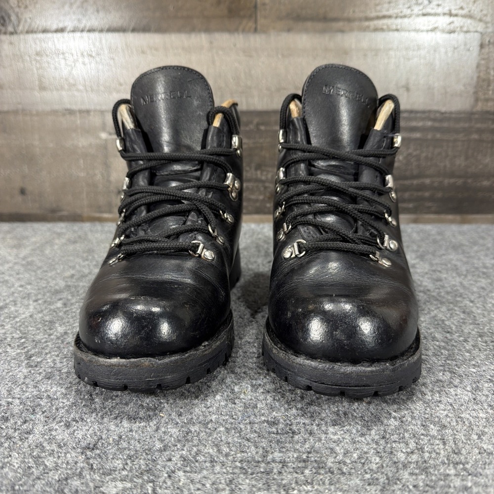 Merrell Wilderness Black Leather Hiking Boots Womens 7 M Vintage Made In Italy - Picture 3 of 15